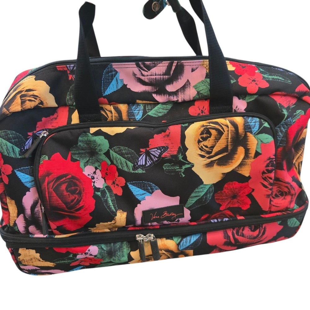 Vera Bradley Adair Rolling Duffel Bag Havana Rose Weekend Floral Travel Carry On